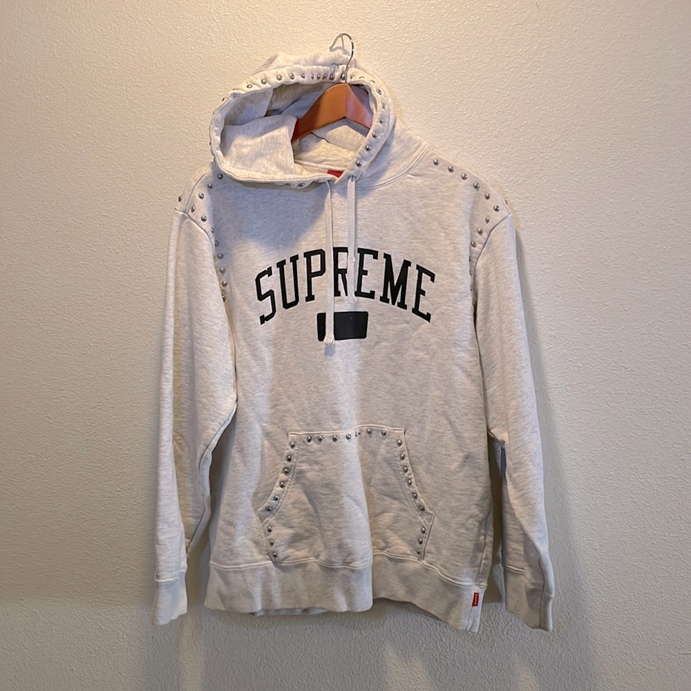 Supreme Gray Studded Hoodie, Medium, Like New
